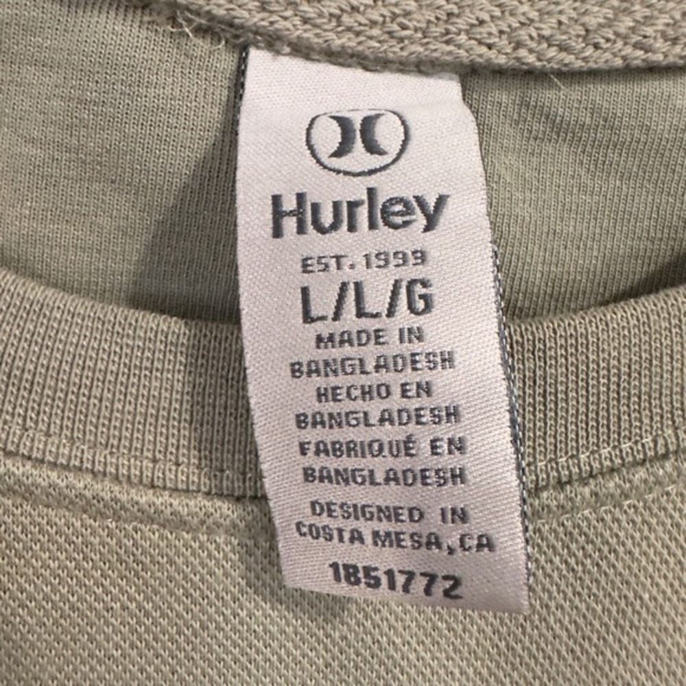 Hurley Mens Crewneck Sweatshirt Large Olive Green‎ Tonal Logo HMS25-18360 NWOT - Picture 3 of 5